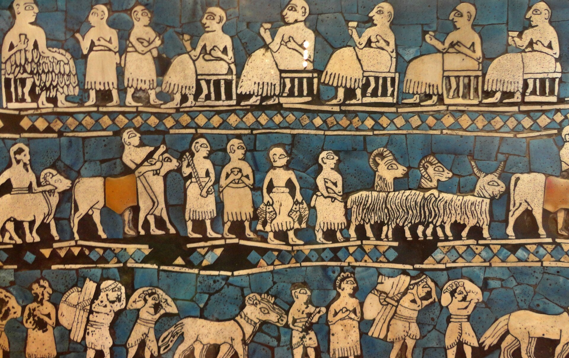Unknown, Standard of Ur, peace panel (farming and tribute), c. 2600 BCE