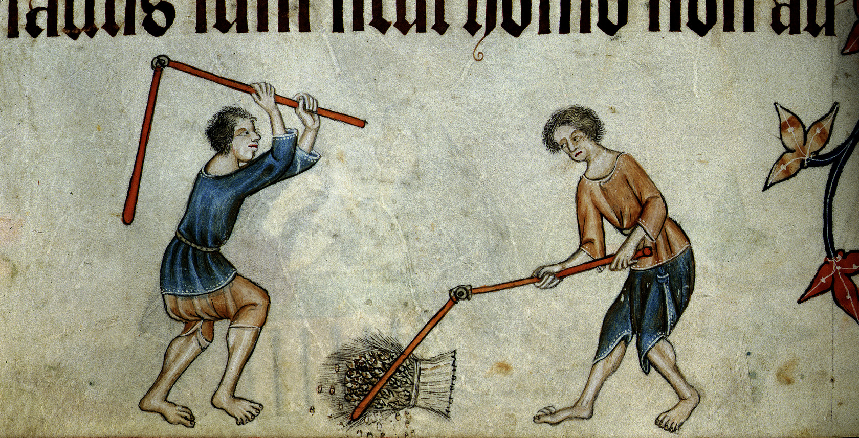 Unknown, The Luttrell Psalter (plowing, harrowing, harvest), c. 1325-40