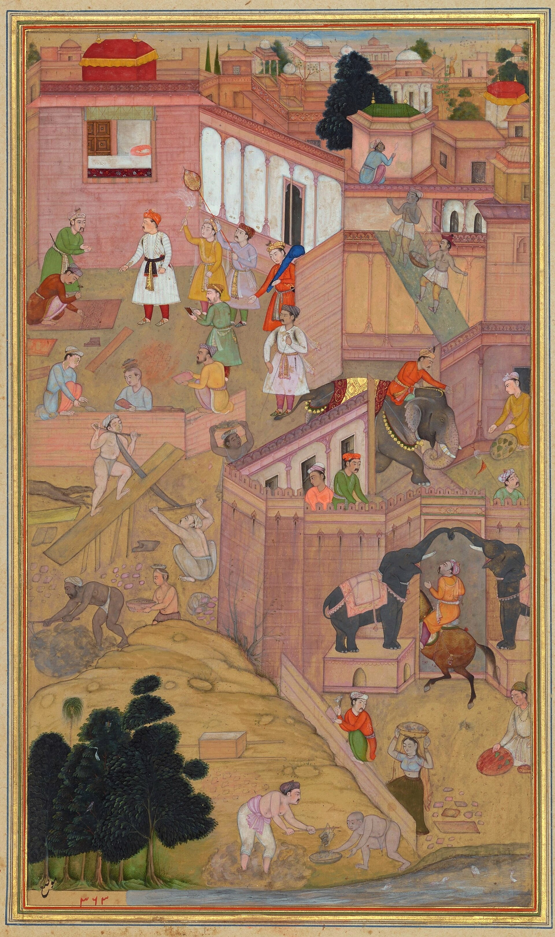 Akbarnama workshop, Construction of Fatehpur Sikri, c. 1590