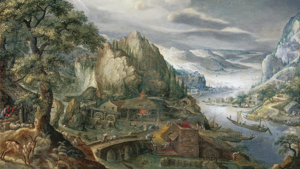 Marten van Valckenborch, River Valley with an Iron Smelter, c. 1600