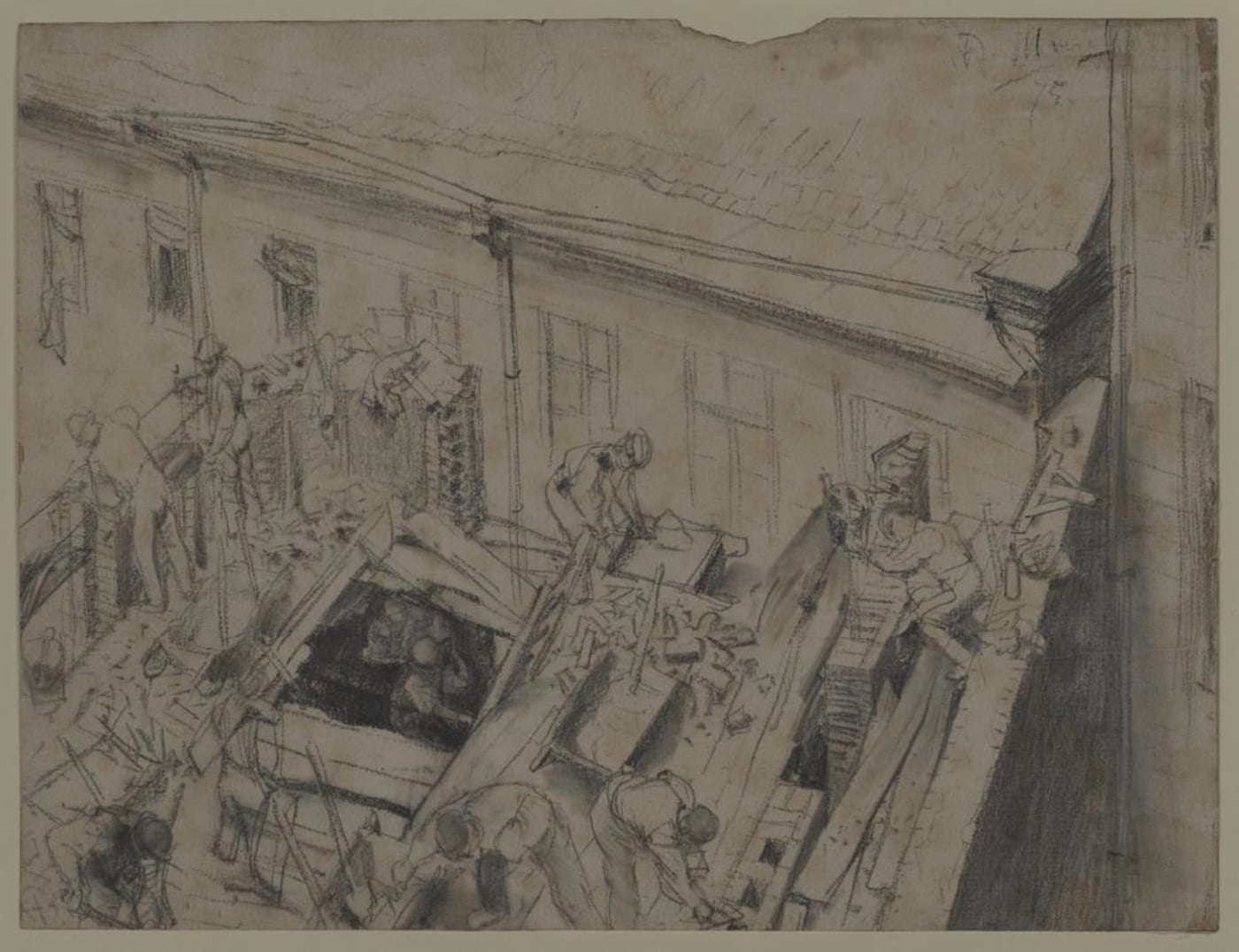 Adolph Menzel, Bricklayers on a Building Site, 1875