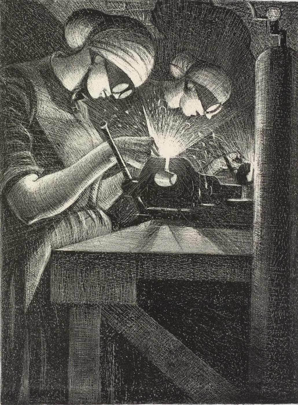 C. R. W. Nevinson, Making Aircraft (Acetylene Welder), 1917