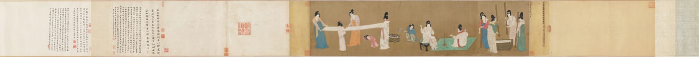 Attributed to Emperor Huizong (after Zhang Xuan), Court Ladies Preparing Newly Woven Silk, early 12th c.
