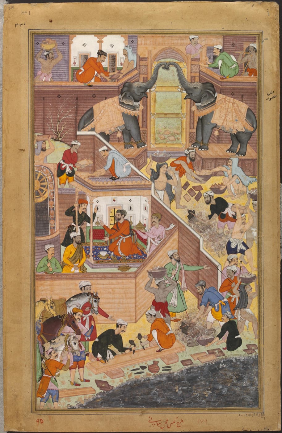 Akbarnama workshop, Workmen Building the City of Fatehpur Sikri, c. 1590